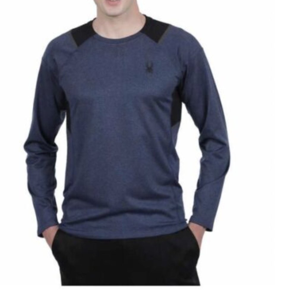Spyder Active Men’s Long Sleeve T Shirt, Black / Dust Navy Heather - XL